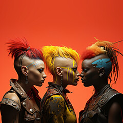 surreal retro punks with mohawk hairstyle