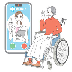 スマートフォンでオンライン診療を受けるシニア女性