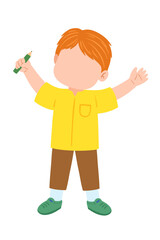 joyful boy holding a pencil