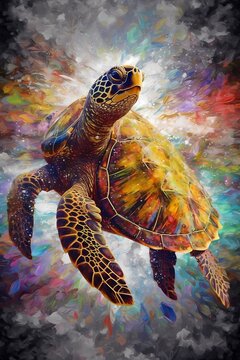 "A Majestic Painting: Turtle in Vibrant Hues of Nature's Palette"