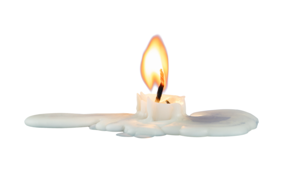 melt candle with fire isolated
