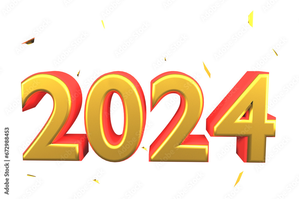 Aufkleber 2024 gold and white 3d text with writing 3d render for celebration element happy new year 2024 and c