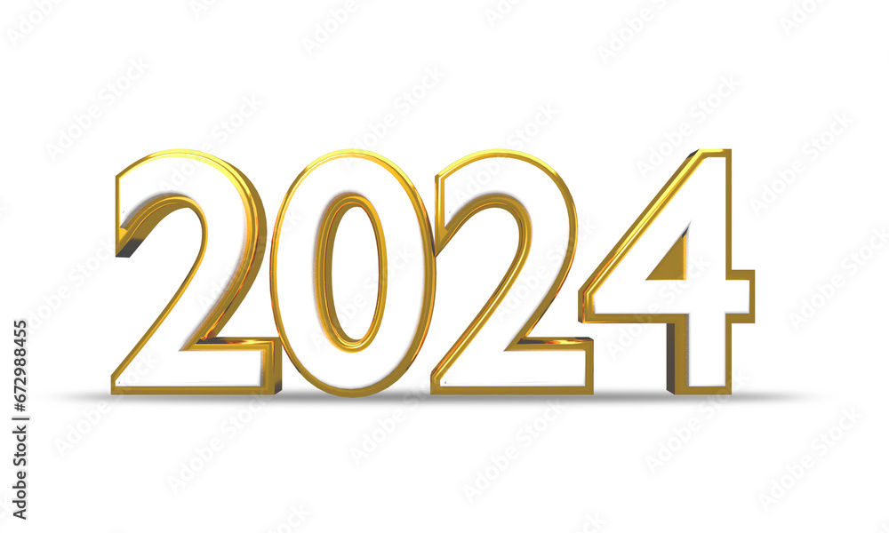 Aufkleber 2024 gold and white 3d text with writing 3d render for celebration element happy new year 2024 and c