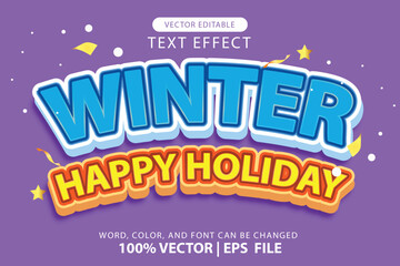 vector editable text effect, welcome winter, happy holiday and new year with winter decorations, for headlines, logos or promotions welcoming winter in December
