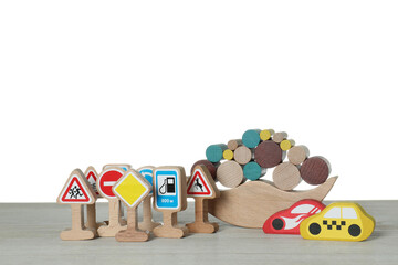 Obraz premium Different wooden toys isolated on white. Children's development