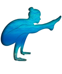 Yoga postures with blue water print, nature effect. This image is part of a set of 50 yoga poses perfect for creating beautiful designs, for your website, social networks, products, etc.