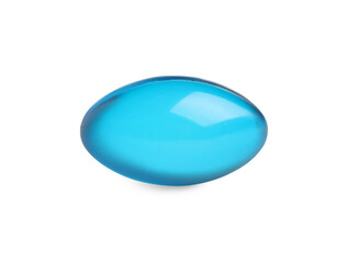 One light blue pill on white background. Medicinal treatment