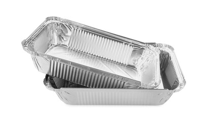 Two aluminum foil containers isolated on white - obrazy, fototapety, plakaty