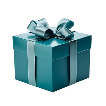 Green gift box isolated on transparent background or teal gift box 