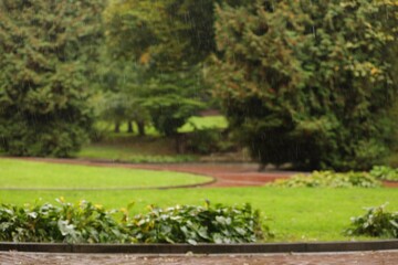 Beautiful view of park on rainy day