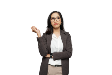 Beautiful Young Asian Businesswoman Thinking Cutout Isolated Background