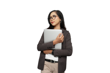 Beautiful Young Asian Businesswoman Thinking Cutout Isolated Background