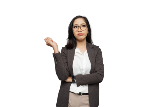 Beautiful Young Asian Businesswoman Thinking Cutout Isolated Background