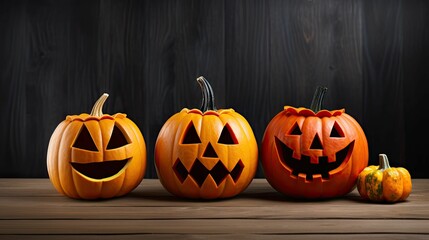 AI generated illustration of pumpkins in the traditional Jack-O-Lantern style for Halloween