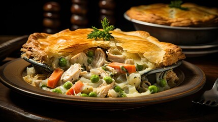 AI generated illustration of a delicious home-cooked savory chicken pie - obrazy, fototapety, plakaty