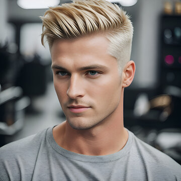 Blond man with professional fringe up haircut