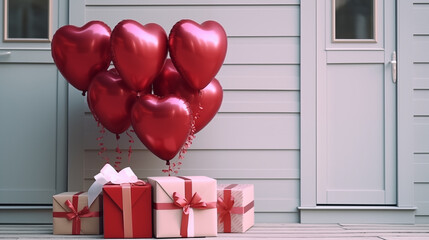 balloon heart valentine gift box with ribbon home door