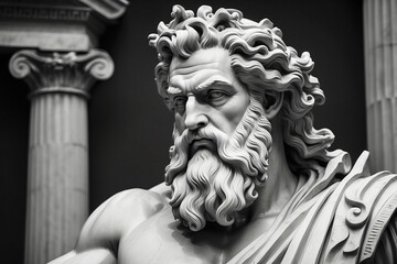 Illustration of a Renaissance statue of Zeus, king of the gods. god of sky and thunder. Zeus the king of the Greek gods ready to hurl lightning bolts down upon the earth and mankind.