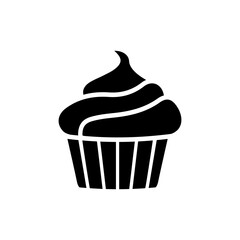 Cupcake icon on white and black background. Small cake designed to serve one person.