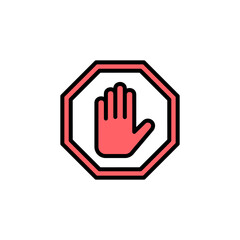 Stop icon set illustration. stop road sign. hand stop sign and symbol. Do not enter stop red sign with hand