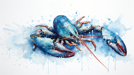 A watercolor painting of a blue lobster on a white background - obrazy, fototapety, plakaty