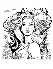 AI generated illustration of A portrait of an attractive woman: a coloring book page