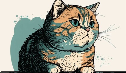 AI-generated illustration of a cartoon-style fat cat.
