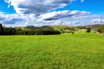 Grand landscape in the Carpathian Mountains, Poland. Alpine meadows.