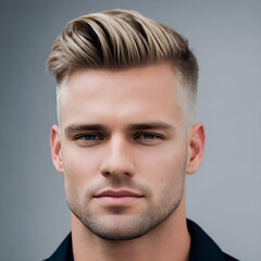 Obraz premium Men's hairstyles catalogue - blond short slicked back haircut