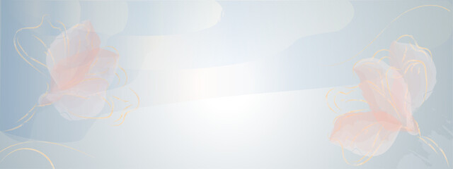 Watercolor background of delicate pink flowers on a gray background. Vector composition for design greeting cards, invitations, use for banners, wall art, prints and fabrics