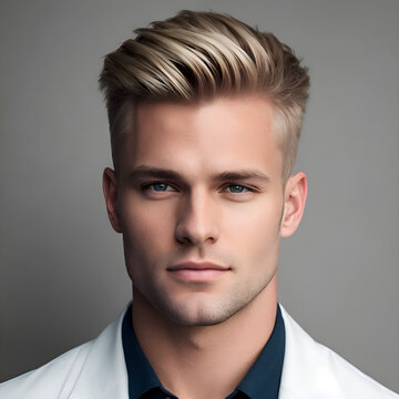 Blond man with slicked back hairstyle