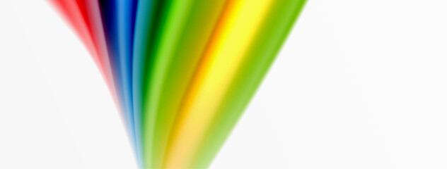 Rainbow color silk blurred wavy line background on white, luxuriously vibrant visually captivating backdrop. Stunning blend of colors reminiscent of rainbow, silky and gracefully blurred wavy pattern