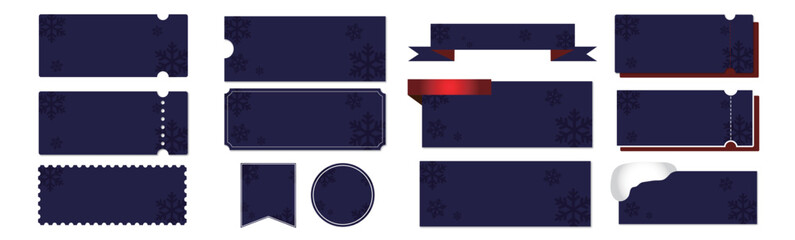 冬のセールに使えるネイビーの雪のクーポンベクターデザインセット（枠のみ） - obrazy, fototapety, plakaty