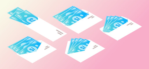 Peruvian Sol Money in Envelope Isometric Icon