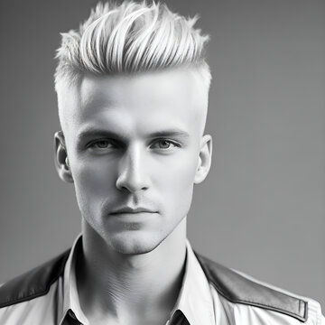 Blond man closeup with black and white filter