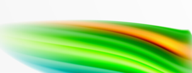 Rainbow color silk blurred wavy line background on white, luxuriously vibrant visually captivating backdrop. Stunning blend of colors reminiscent of rainbow, silky and gracefully blurred wavy pattern