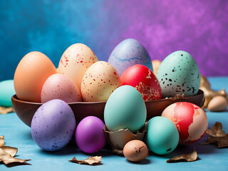 Fototapeta na wymiar Composition of colorful holiday eggs
