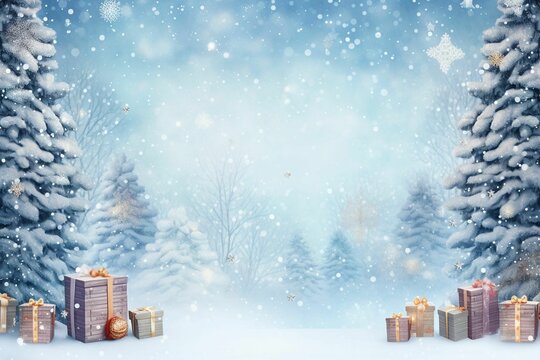 AI generated illustration of Christmas trees adorned with colorful decorations and presents