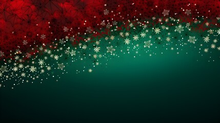 Red and green snowflakes Christmas background with copy space