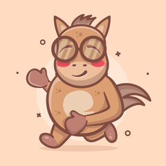 cute horse animal character mascot running isolated cartoon in flat style design