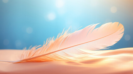 Fototapeta na wymiar Feather rests against the gentle glow of a soft backdrop