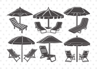 Beach Chairs With Umbrella Clipart SVG Cut File | Beach Umbrella Svg | Beach Chair Svg | Summer Svg | Bundle | Eps | Dxf | Png