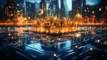 Obraz premium The city under construction is the bright light of the future