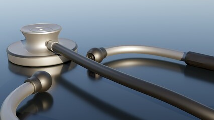 A single stethoscope on a isolated background, a 3D rendering of a medical device used to auscultate, or listen to, the internal sounds of an animal or human body