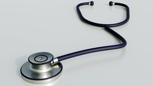 A single stethoscope on a isolated background, a 3D rendering of a medical device used to auscultate, or listen to, the internal sounds of an animal or human body