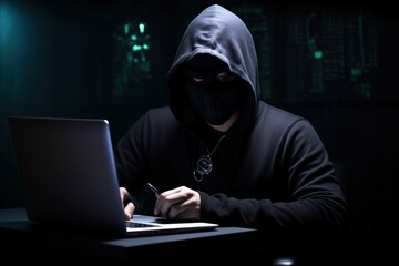 Computer knowledge and skills to access info. Man hacker with serious expression hacks websites...