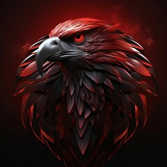 AI generated illustration of a majestic eagle head crafted from red feathers