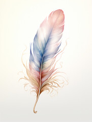 A colorful watercolor of a feather on a white background