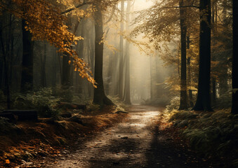 The autumn sun doing its magic in a forest