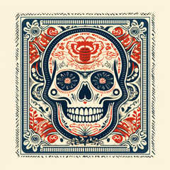 Obraz premium dia de los muertos skull art flat design vector style illustation